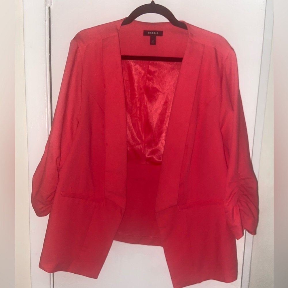 Coral Torrid Drape Front Open Blazer